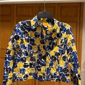 Ruby Rd. Yellow, Blue & Black Abstract Print Button-Up